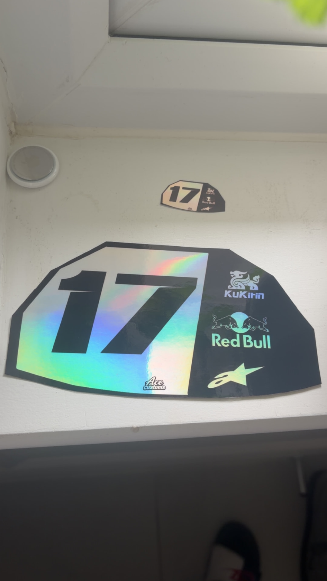 Holographic number 17 Kukurin decal on a wall